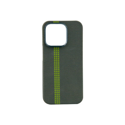 Gele vlakke weefsel vuilbestendige Aramid koolstofvezel magnetische telefoonhoes voor iPhone 16 Pro Max